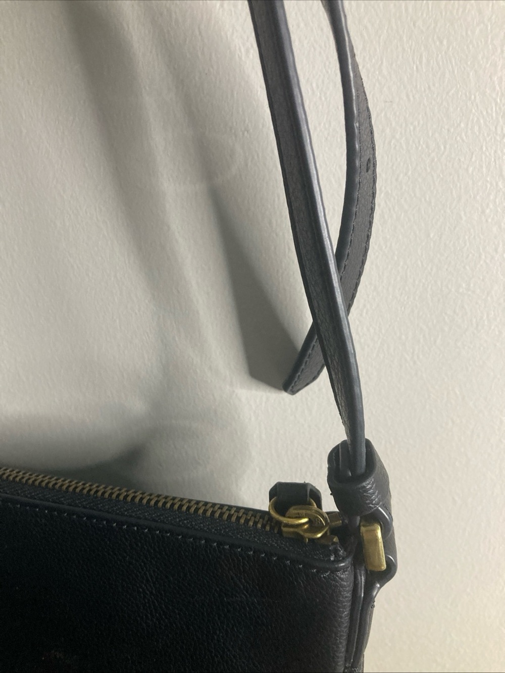 FOSSIL Black Crossbody Organizer Handbag Hippie Boho Purse Cowhide Leather - Picture 5 of 16